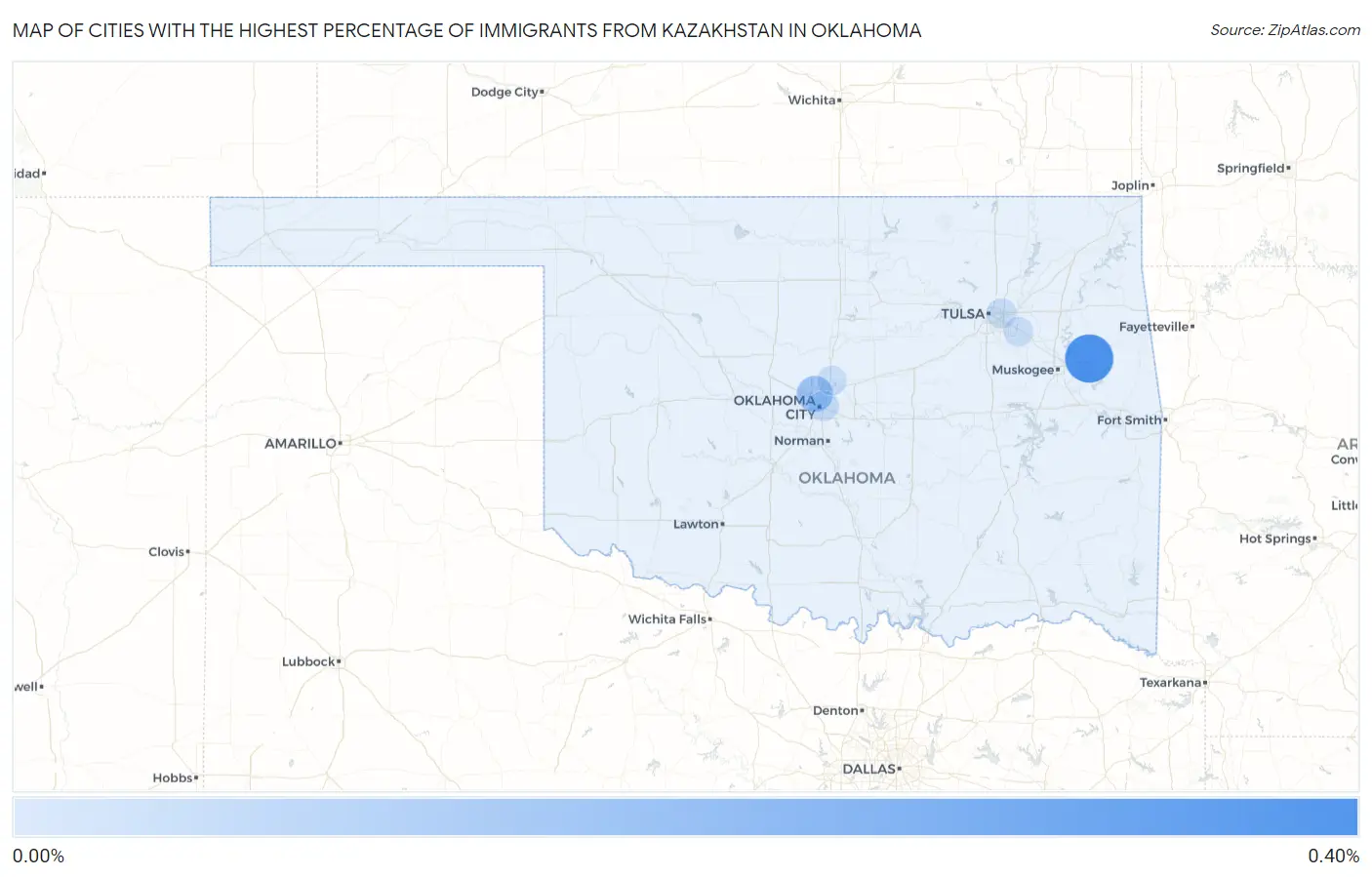 Cities with the Highest Percentage of Immigrants from Kazakhstan in Oklahoma Map