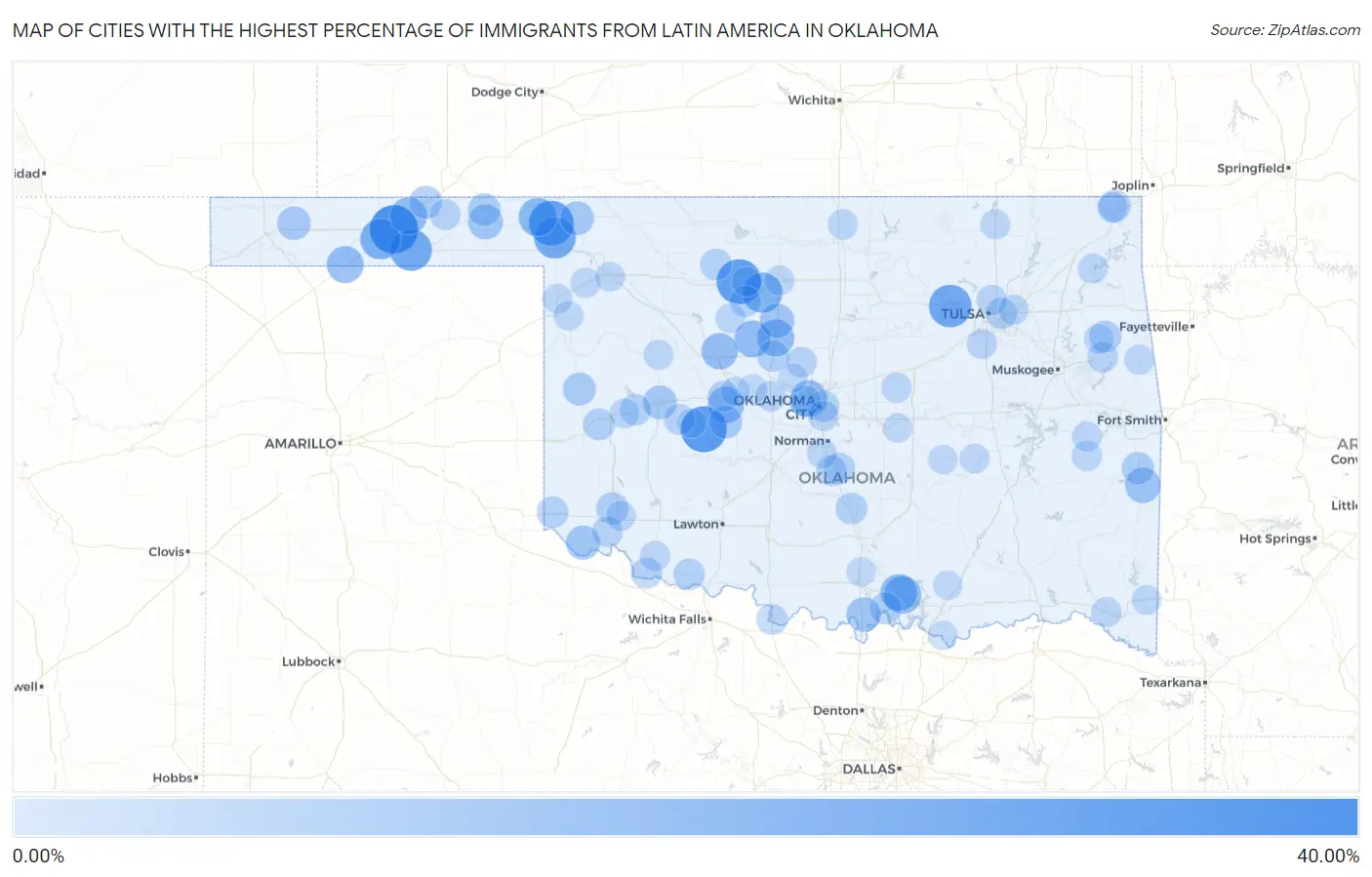 Cities with the Highest Percentage of Immigrants from Latin America in Oklahoma Map
