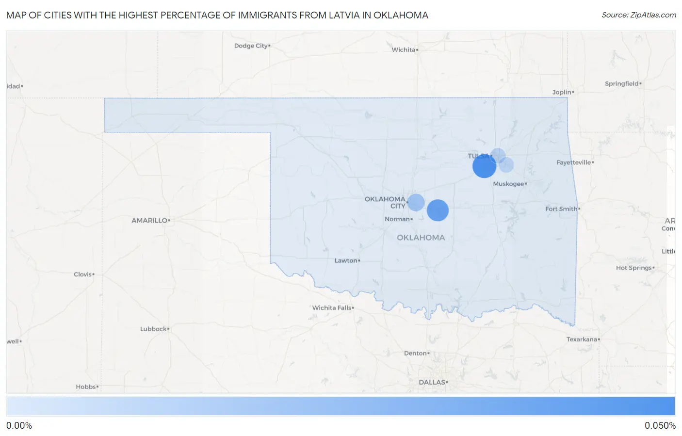 Cities with the Highest Percentage of Immigrants from Latvia in Oklahoma Map