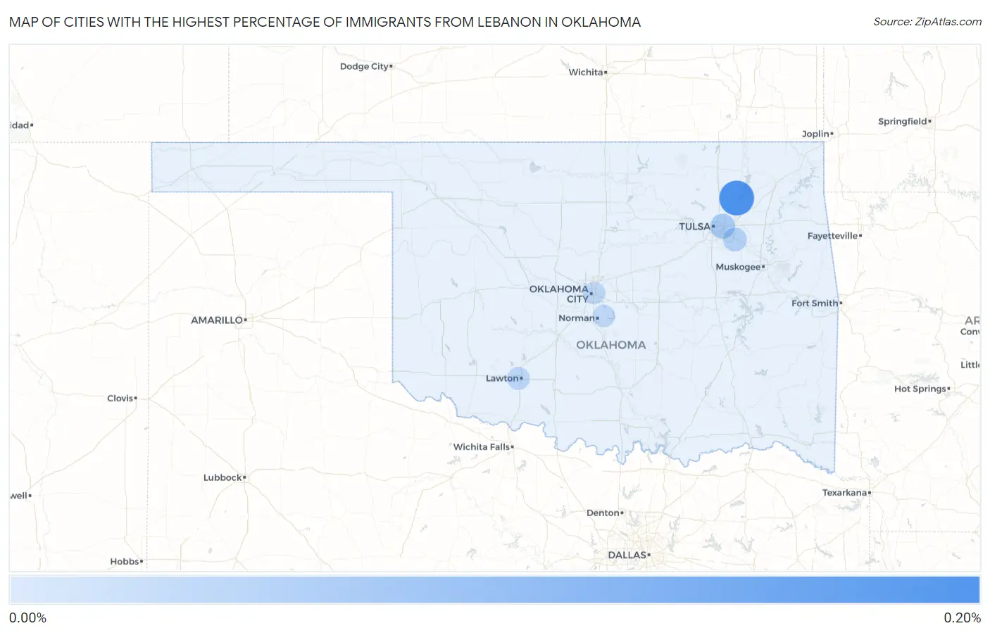 Cities with the Highest Percentage of Immigrants from Lebanon in Oklahoma Map