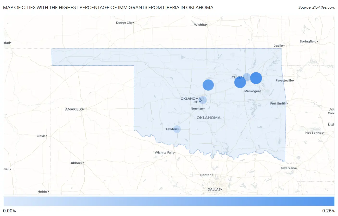 Cities with the Highest Percentage of Immigrants from Liberia in Oklahoma Map