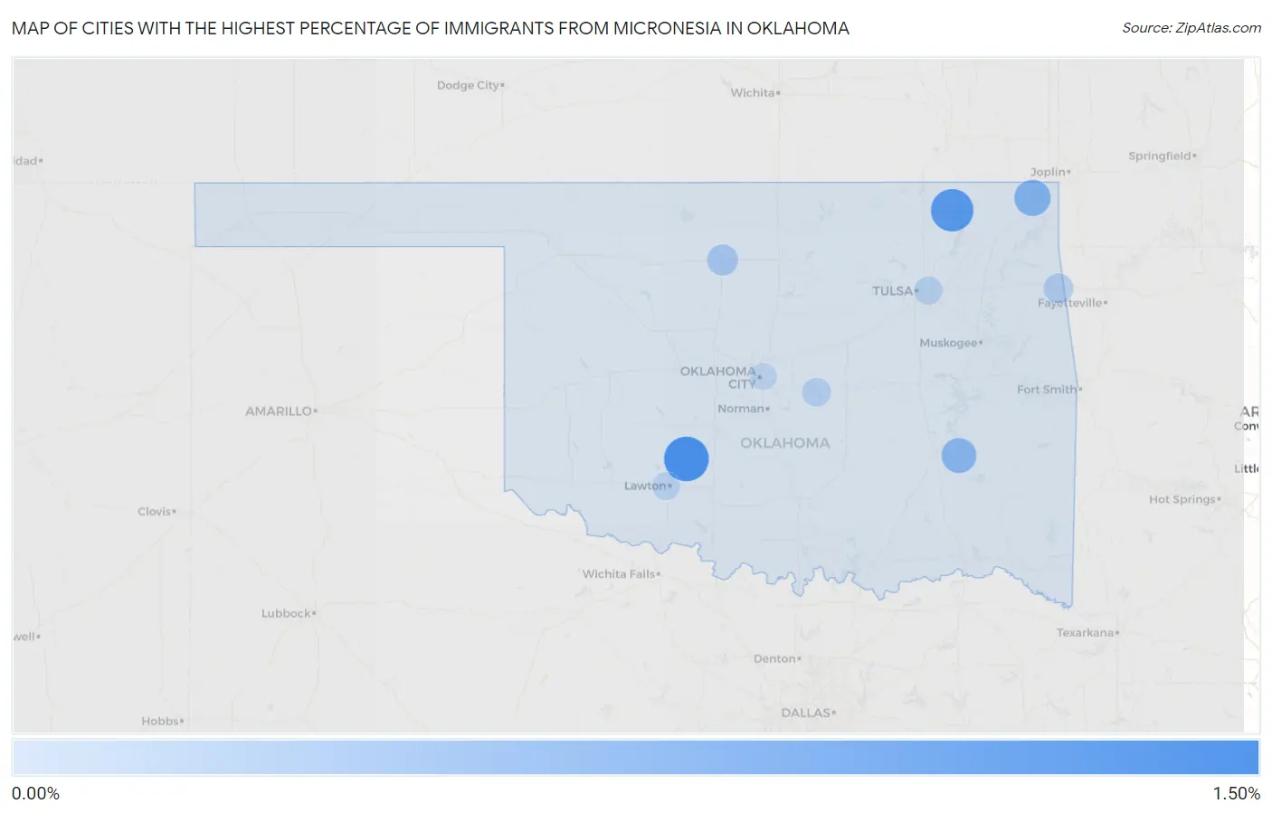 Cities with the Highest Percentage of Immigrants from Micronesia in Oklahoma Map