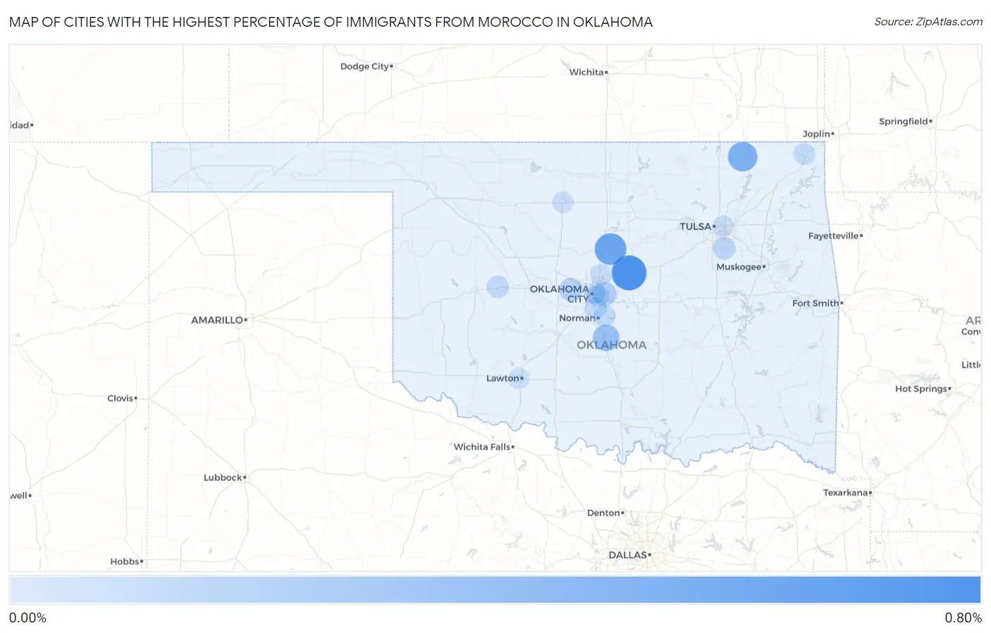 Cities with the Highest Percentage of Immigrants from Morocco in Oklahoma Map