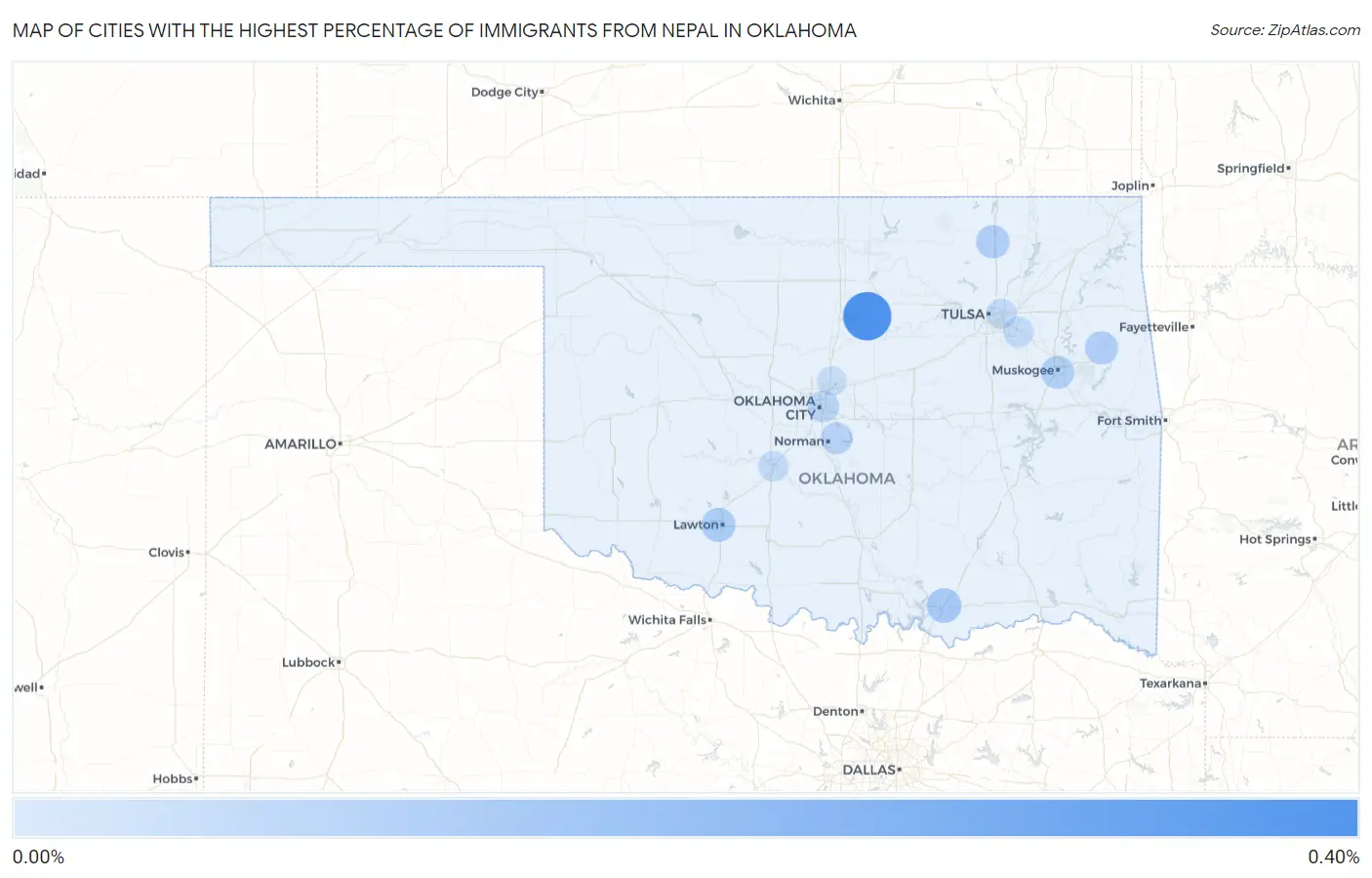 Cities with the Highest Percentage of Immigrants from Nepal in Oklahoma Map
