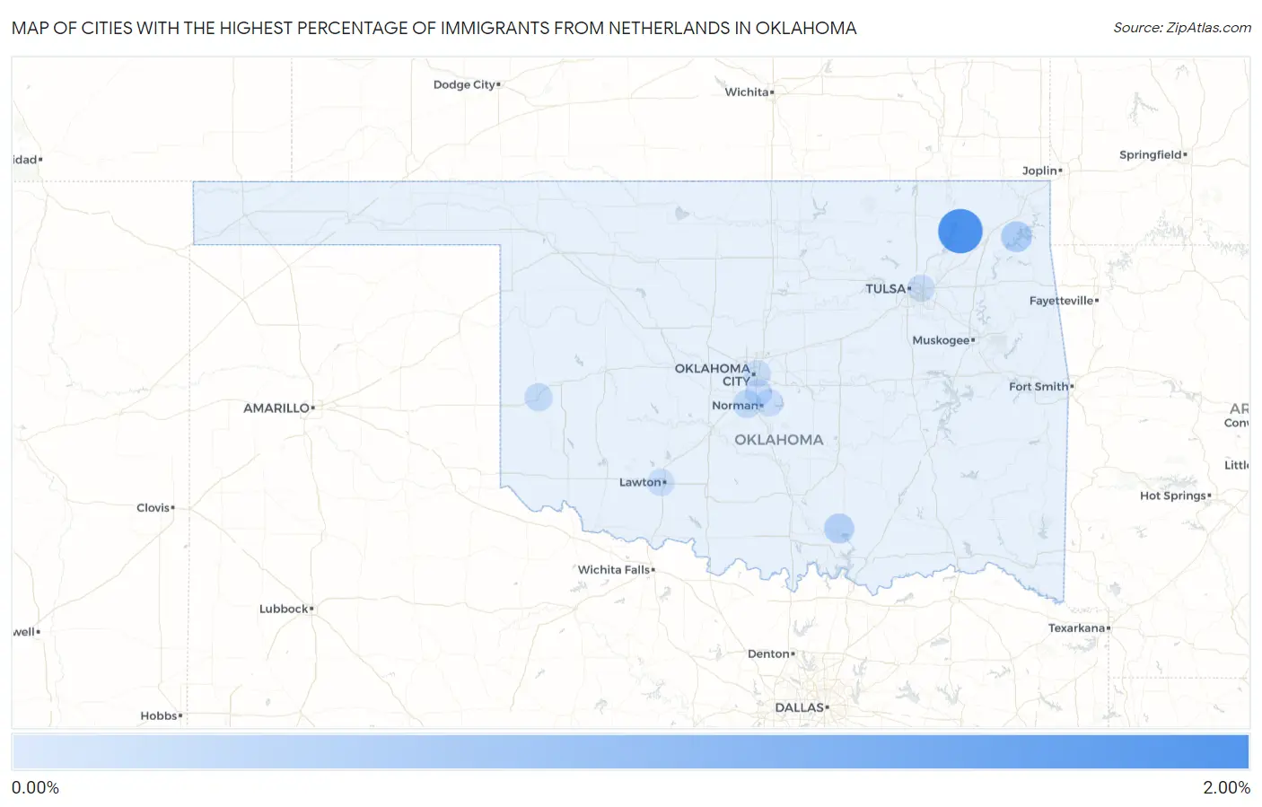 Cities with the Highest Percentage of Immigrants from Netherlands in Oklahoma Map