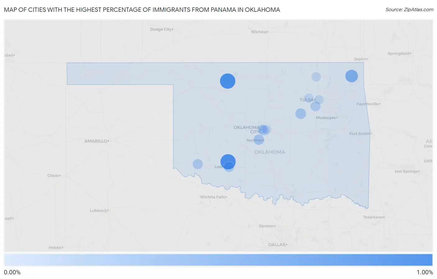 Cities with the Highest Percentage of Immigrants from Panama in Oklahoma Map