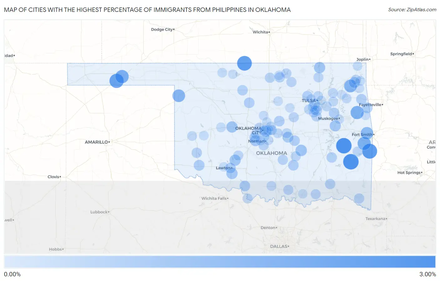 Cities with the Highest Percentage of Immigrants from Philippines in Oklahoma Map
