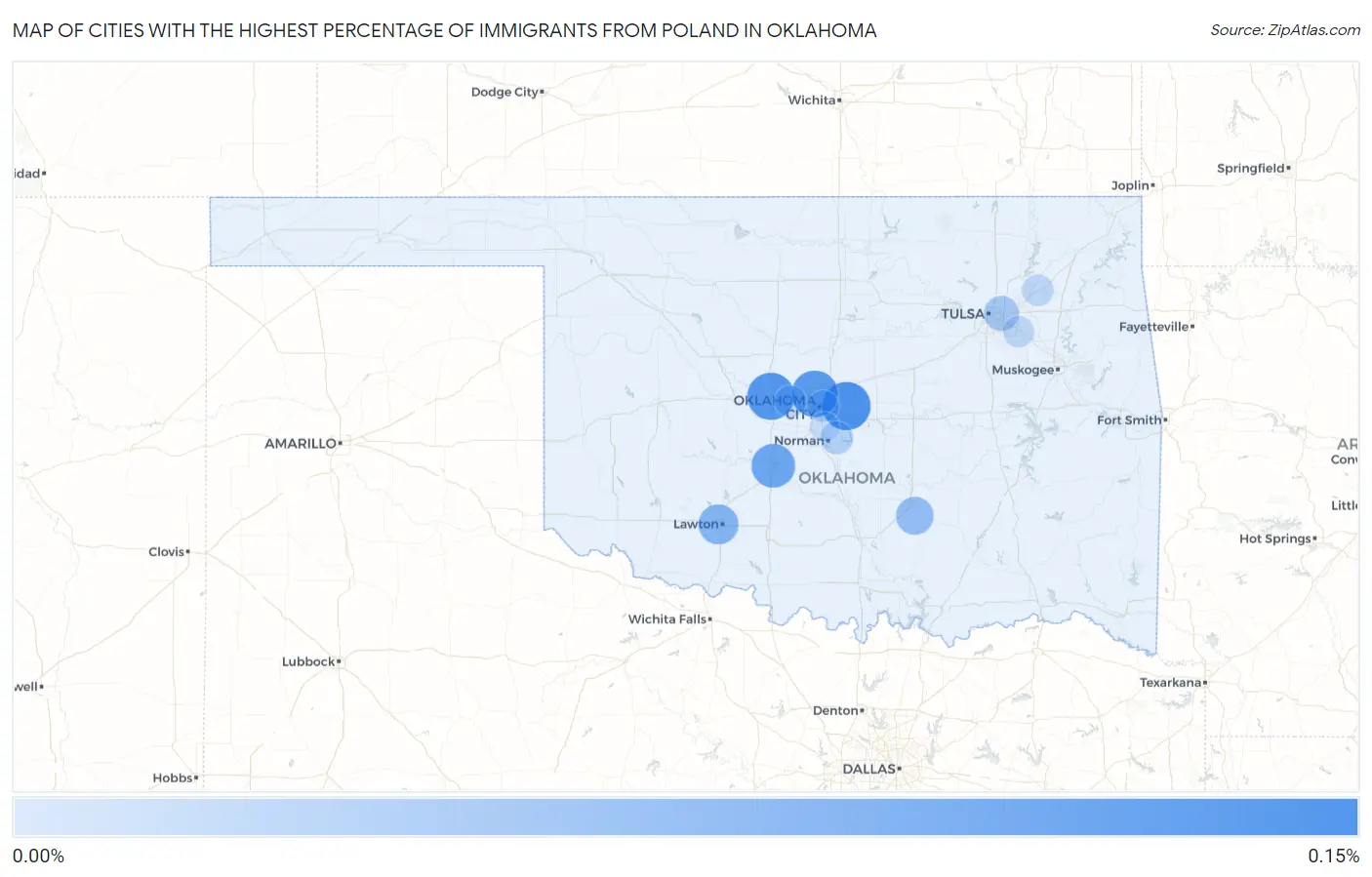 Cities with the Highest Percentage of Immigrants from Poland in Oklahoma Map