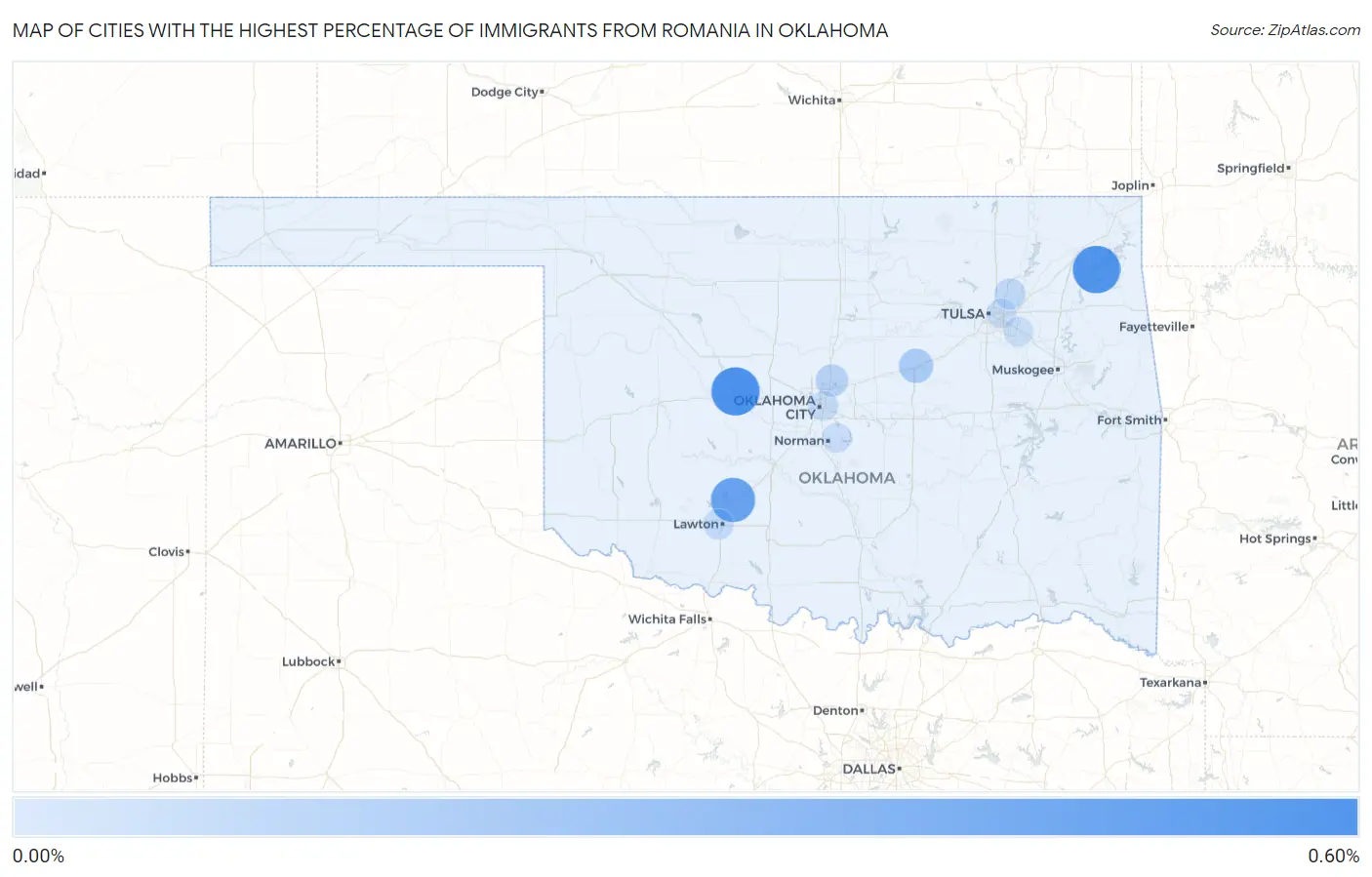Cities with the Highest Percentage of Immigrants from Romania in Oklahoma Map