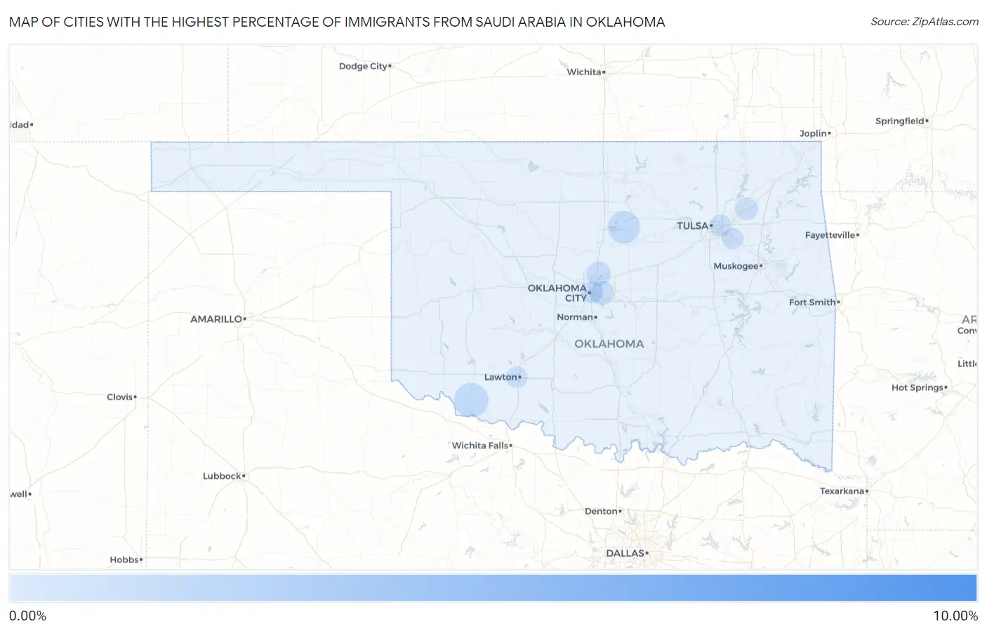 Cities with the Highest Percentage of Immigrants from Saudi Arabia in Oklahoma Map