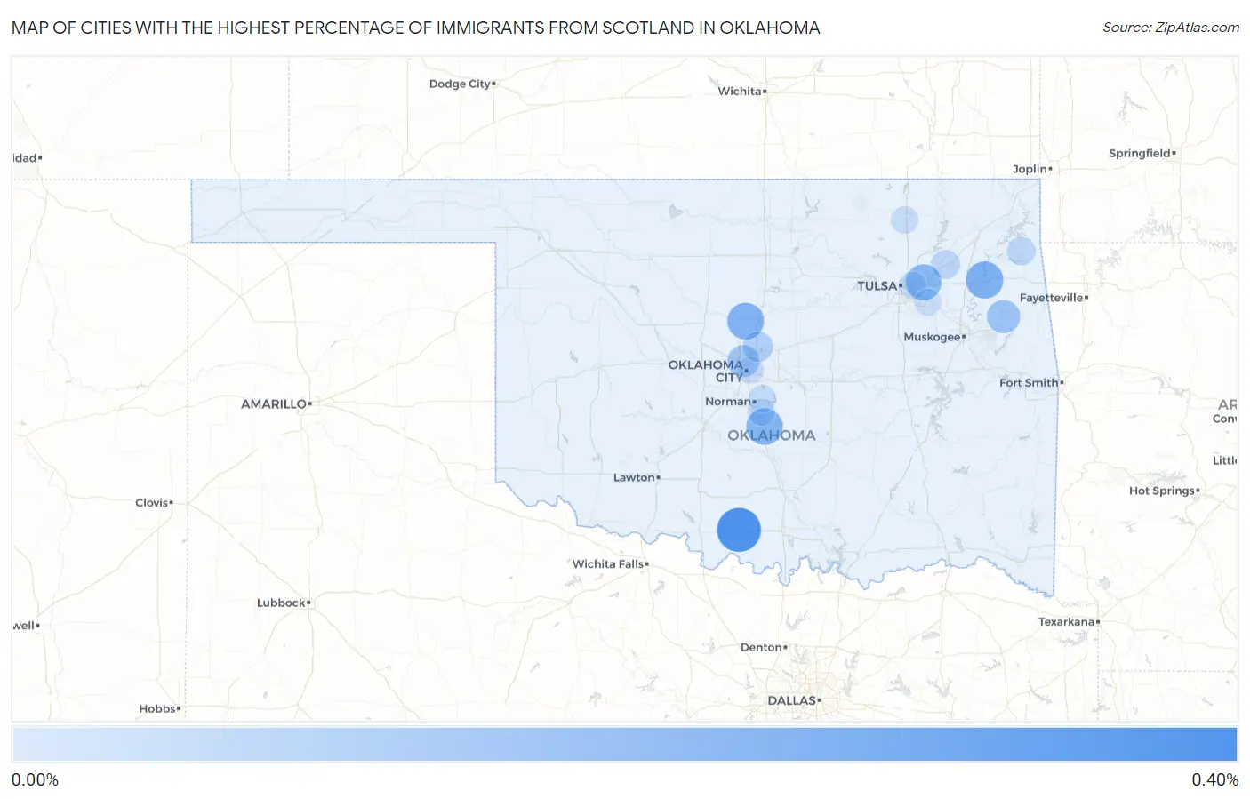 Cities with the Highest Percentage of Immigrants from Scotland in Oklahoma Map