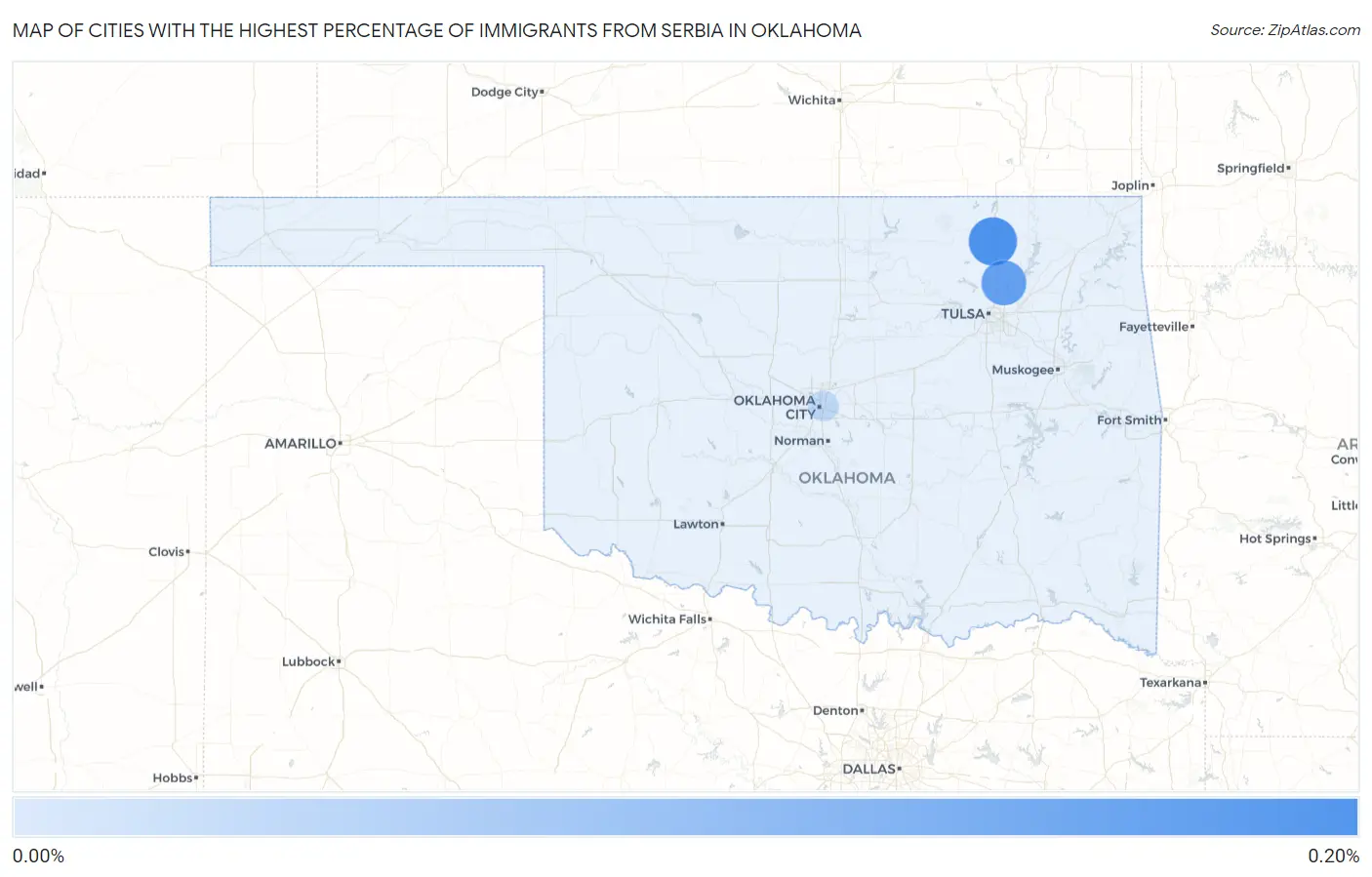 Cities with the Highest Percentage of Immigrants from Serbia in Oklahoma Map