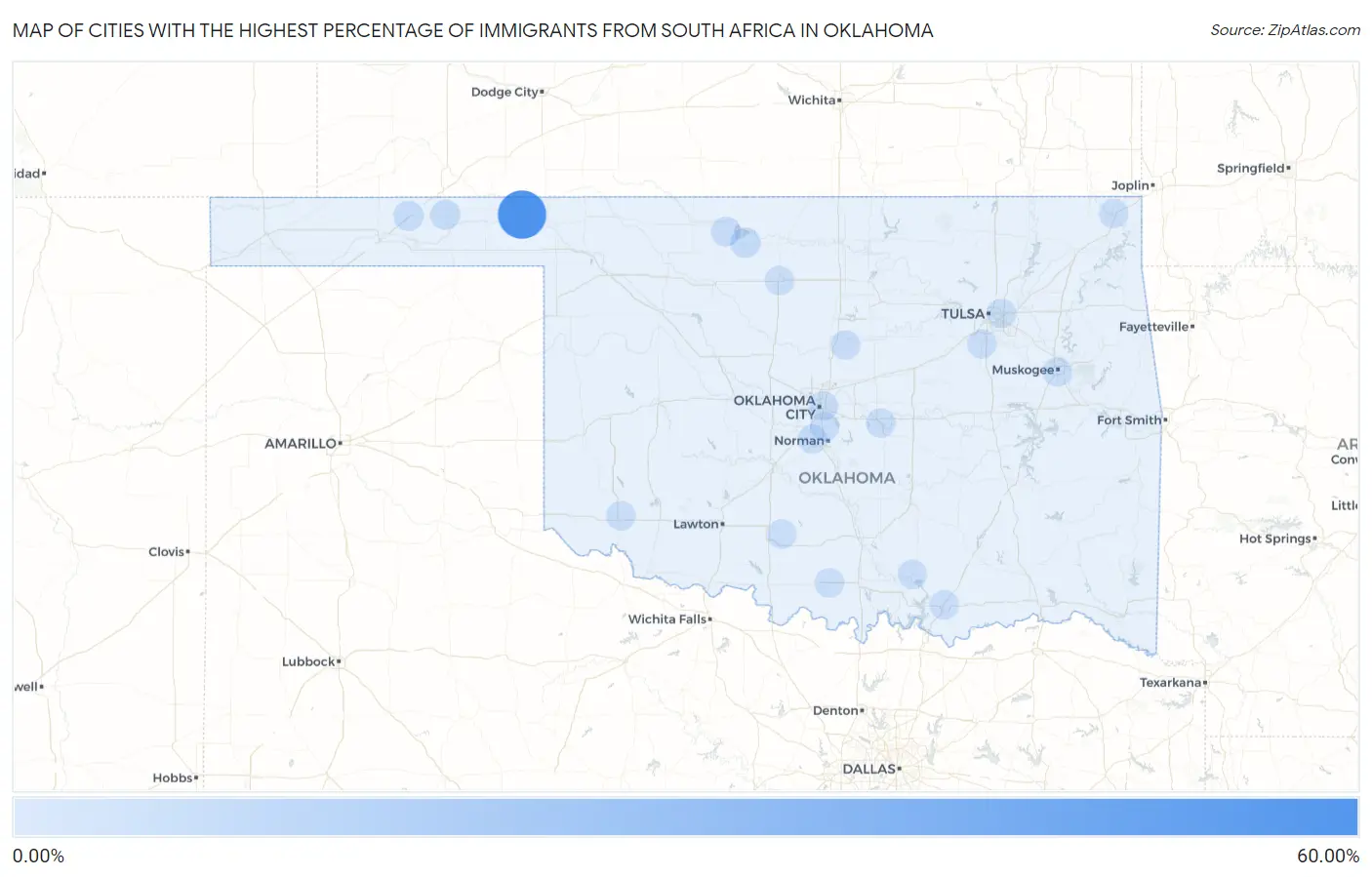 Cities with the Highest Percentage of Immigrants from South Africa in Oklahoma Map