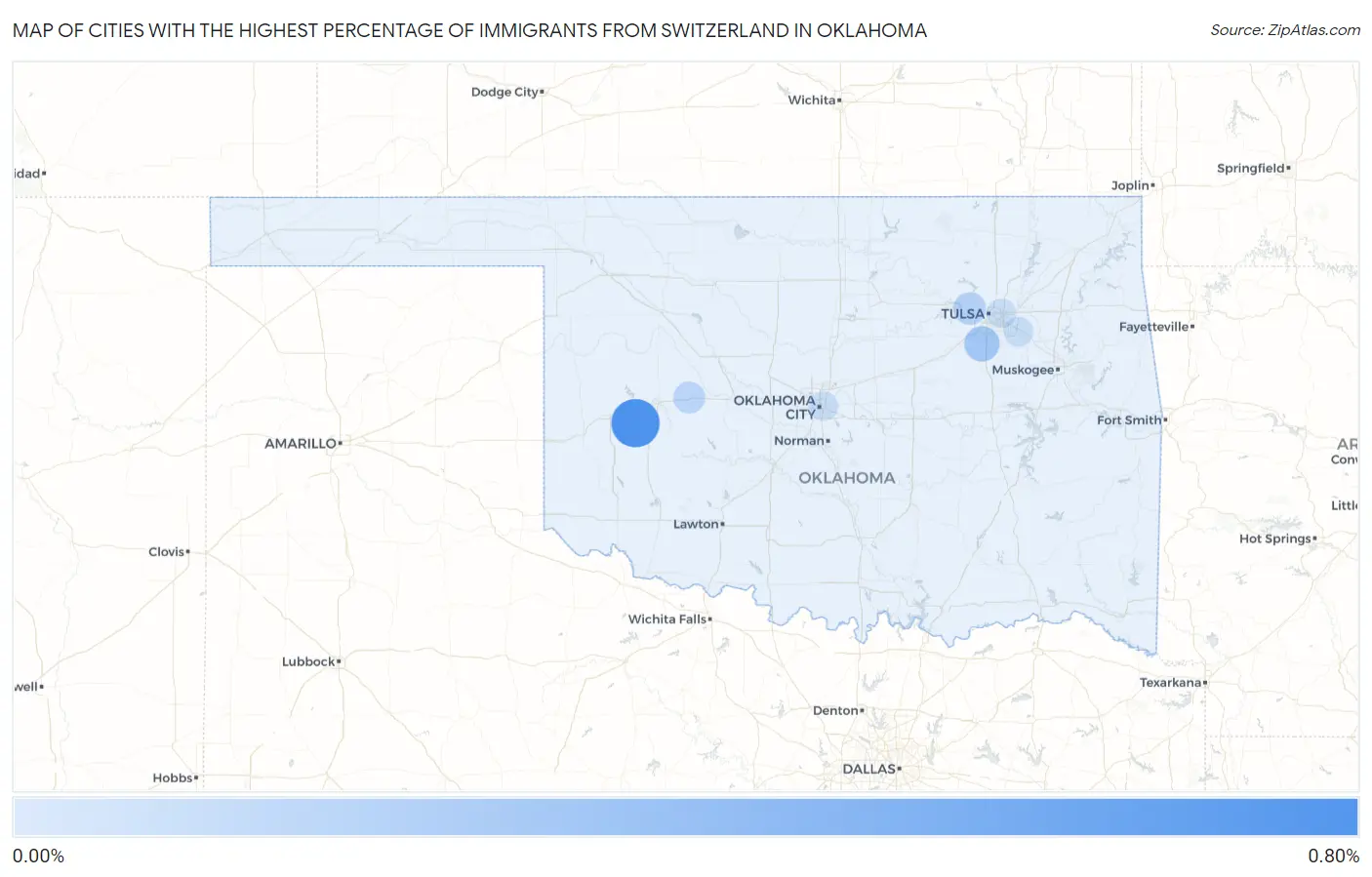 Cities with the Highest Percentage of Immigrants from Switzerland in Oklahoma Map