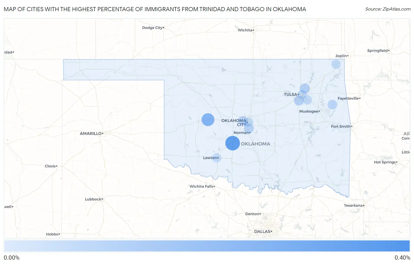 Cities with the Highest Percentage of Immigrants from Trinidad and Tobago in Oklahoma Map