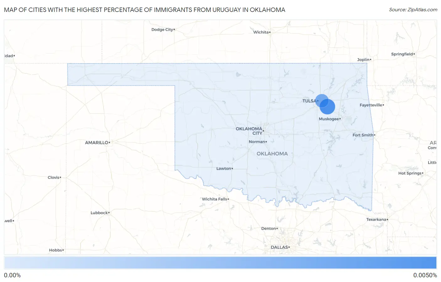 Cities with the Highest Percentage of Immigrants from Uruguay in Oklahoma Map