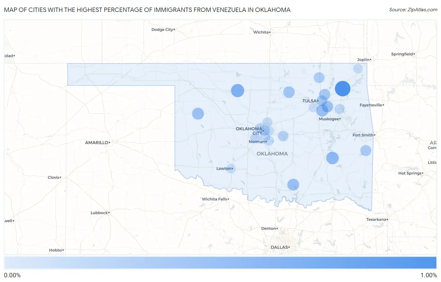 Cities with the Highest Percentage of Immigrants from Venezuela in Oklahoma Map