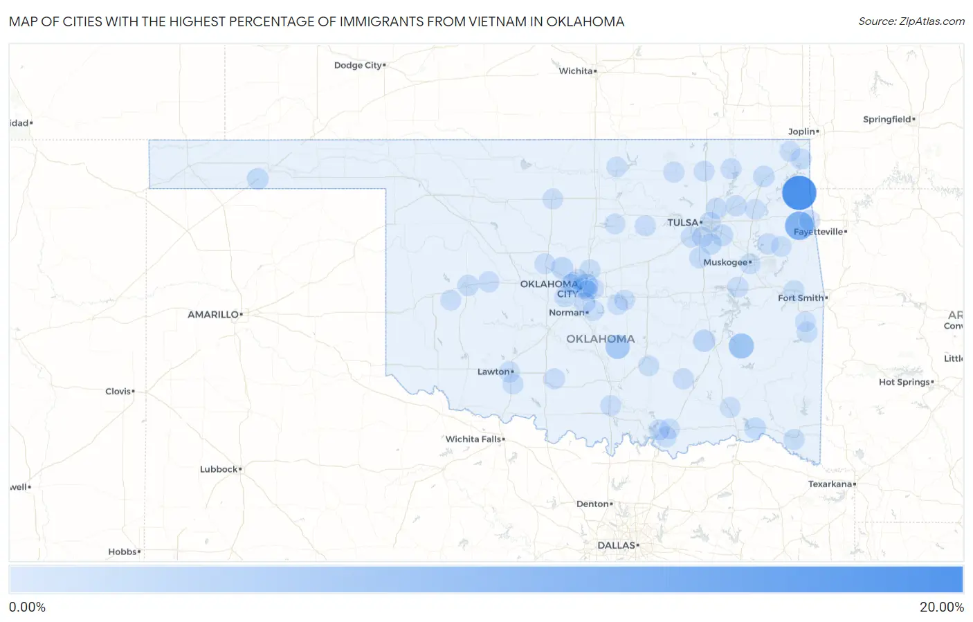 Cities with the Highest Percentage of Immigrants from Vietnam in Oklahoma Map