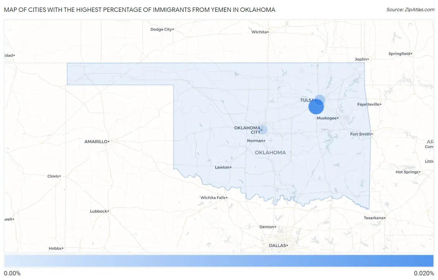 Cities with the Highest Percentage of Immigrants from Yemen in Oklahoma Map