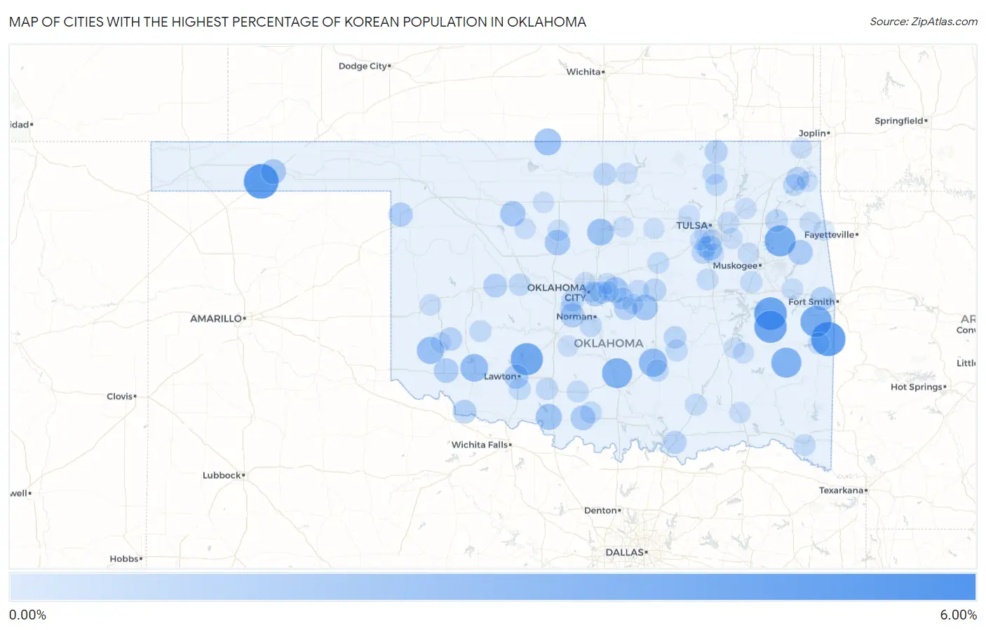 Cities with the Highest Percentage of Korean Population in Oklahoma Map