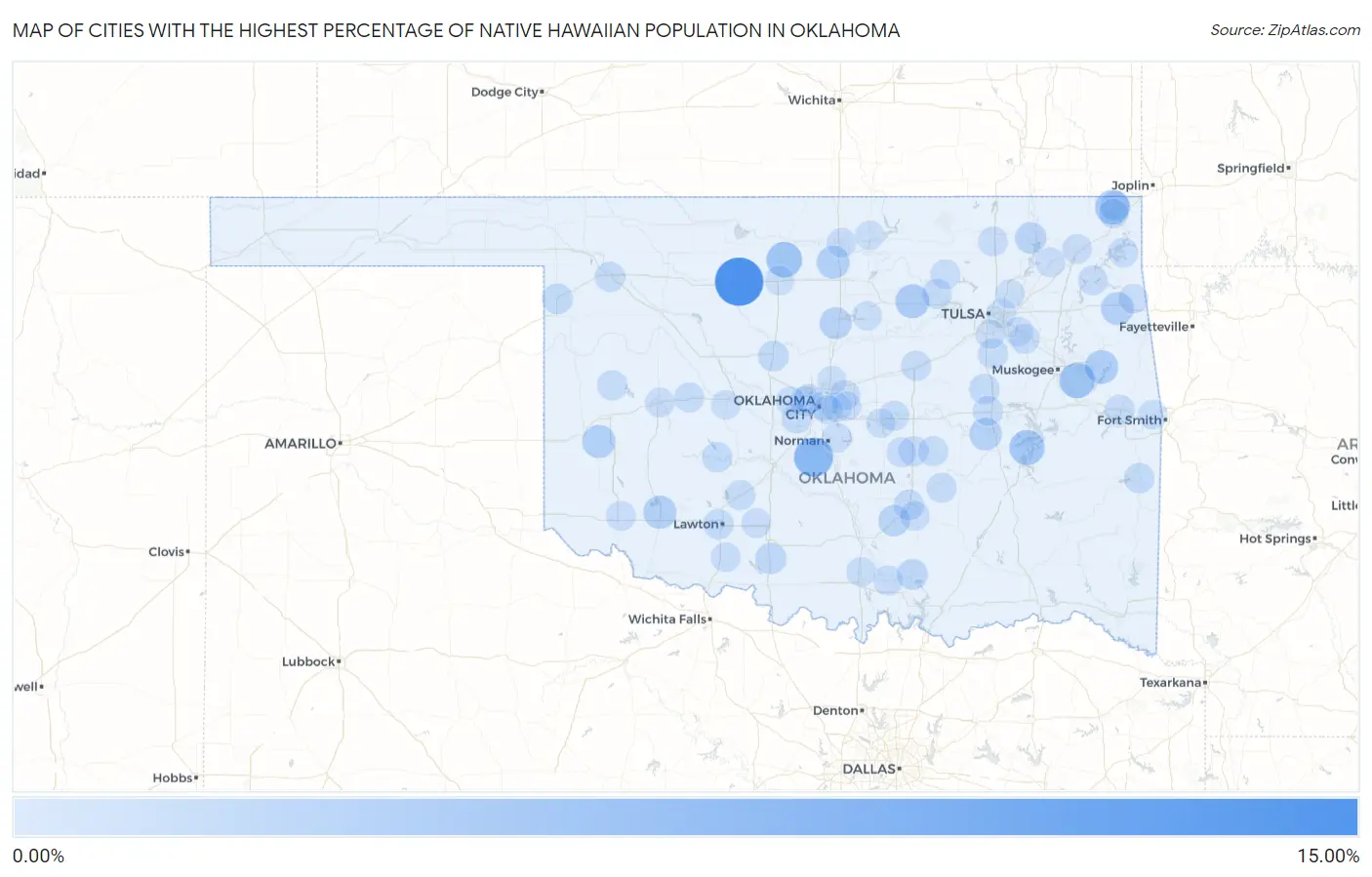 Cities with the Highest Percentage of Native Hawaiian Population in Oklahoma Map