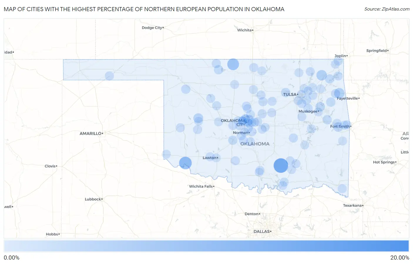 Cities with the Highest Percentage of Northern European Population in Oklahoma Map