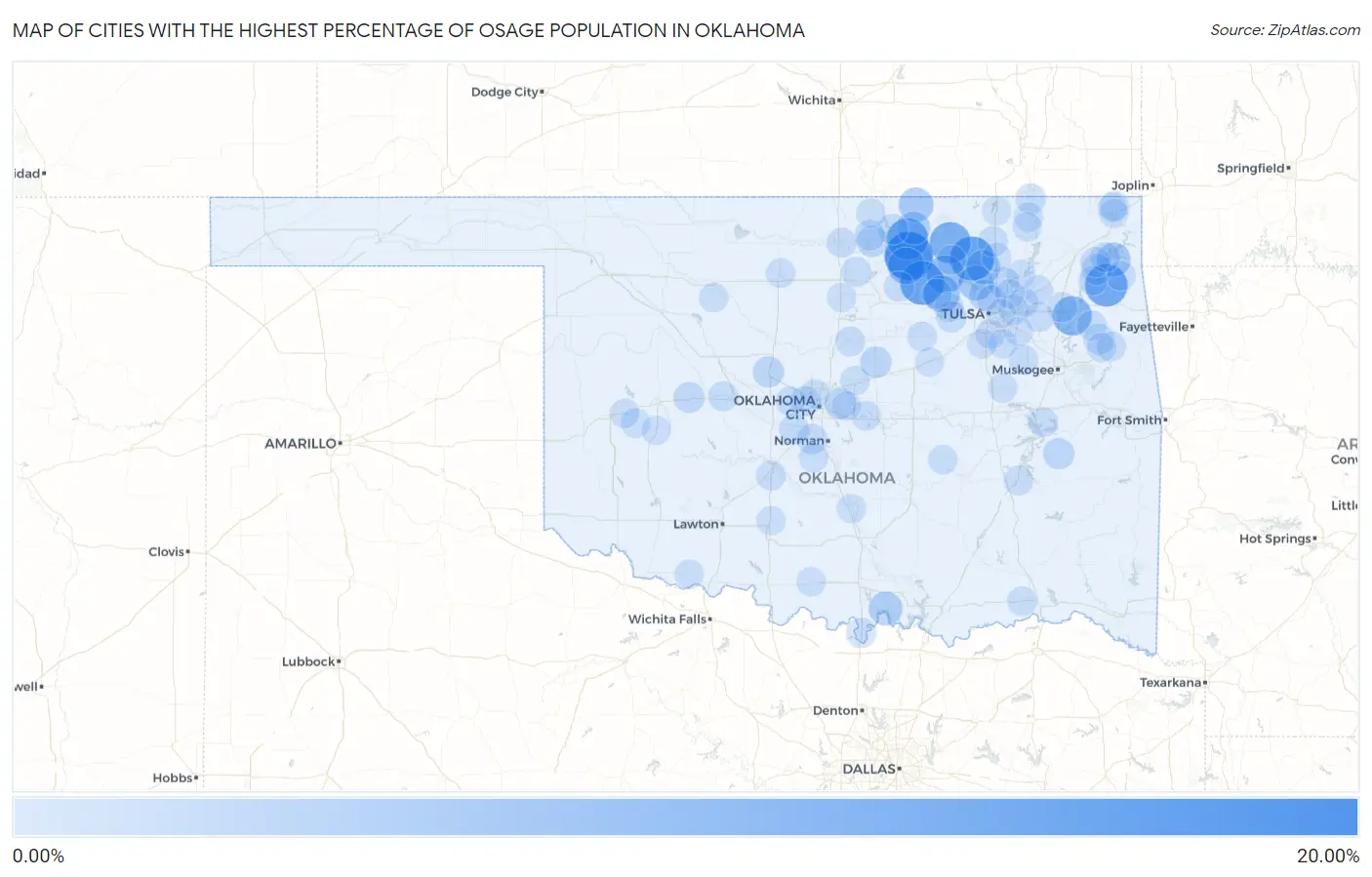 Cities with the Highest Percentage of Osage Population in Oklahoma Map