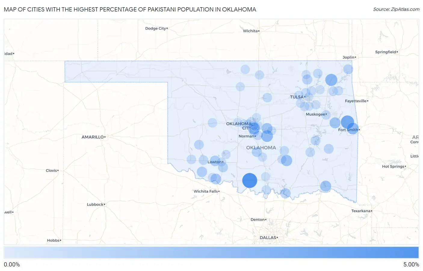 Cities with the Highest Percentage of Pakistani Population in Oklahoma Map