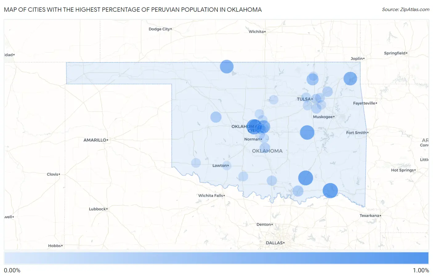 Cities with the Highest Percentage of Peruvian Population in Oklahoma Map