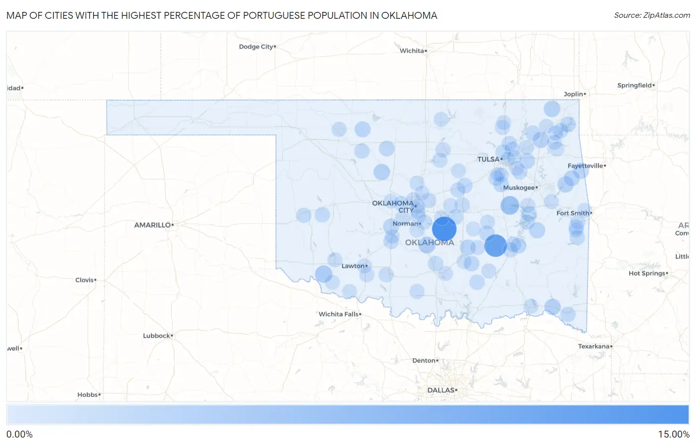 Cities with the Highest Percentage of Portuguese Population in Oklahoma Map
