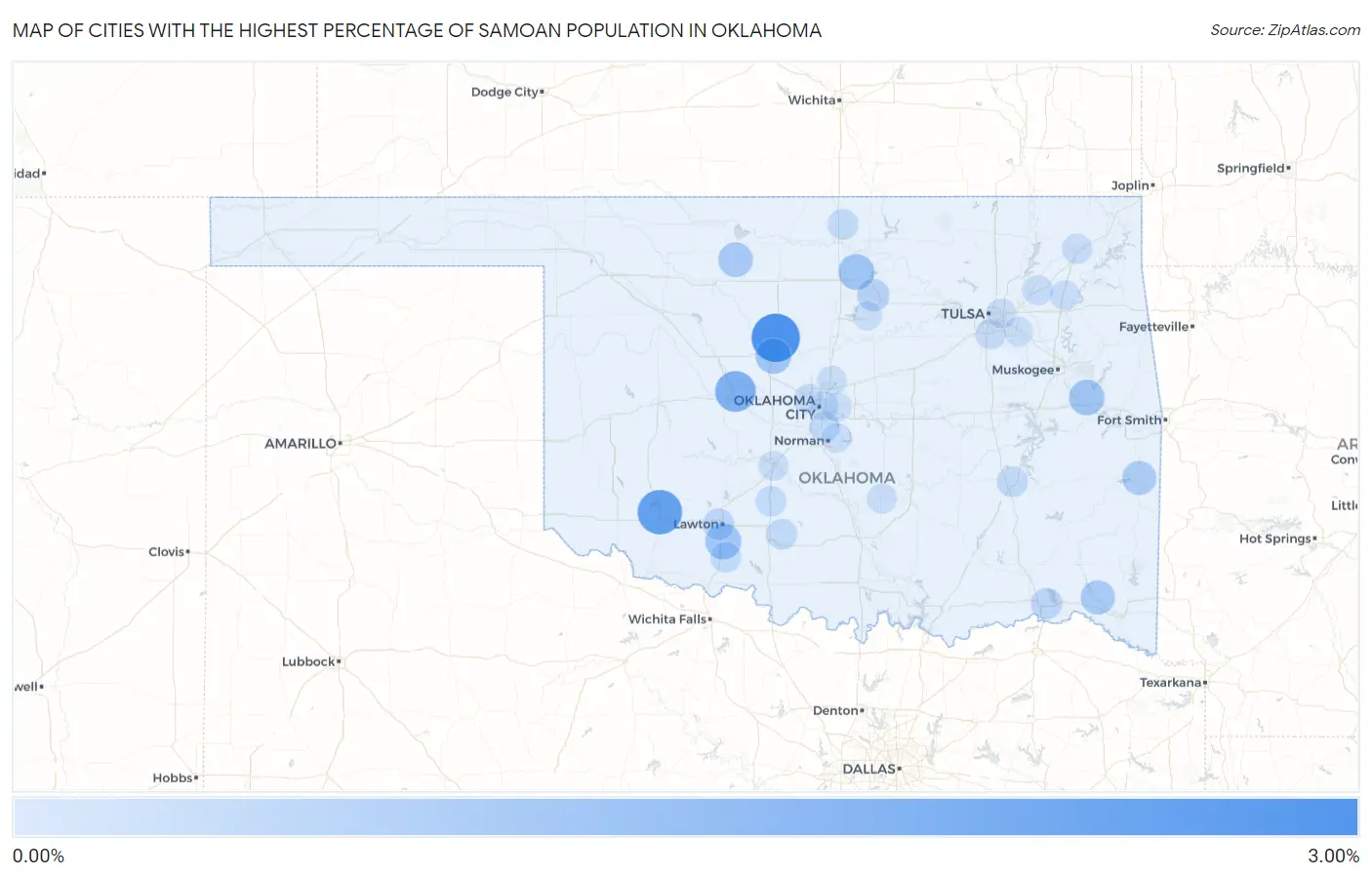 Cities with the Highest Percentage of Samoan Population in Oklahoma Map