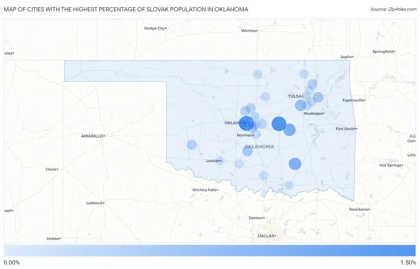 Cities with the Highest Percentage of Slovak Population in Oklahoma Map