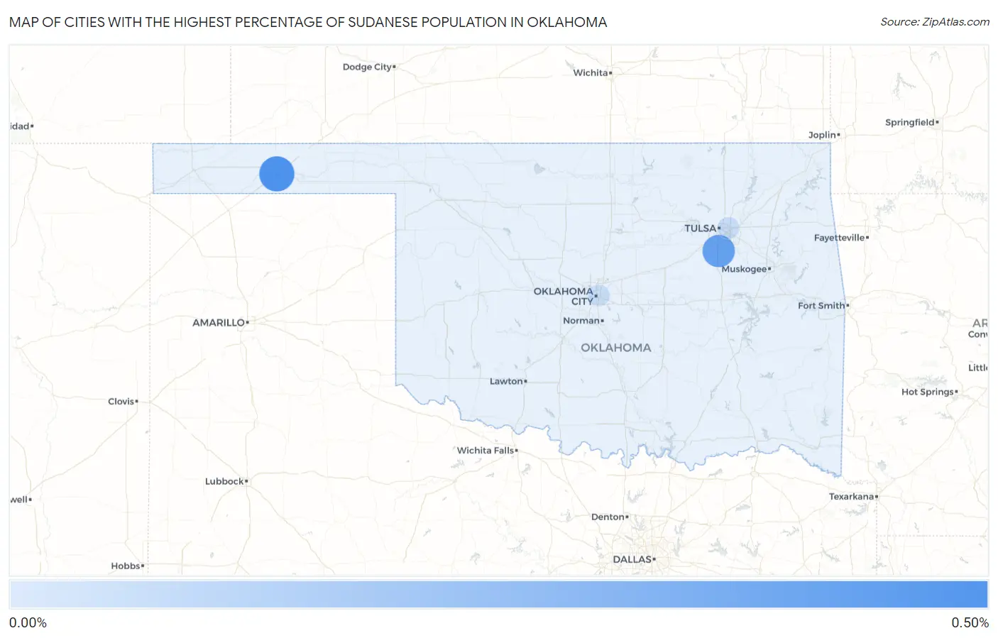 Cities with the Highest Percentage of Sudanese Population in Oklahoma Map