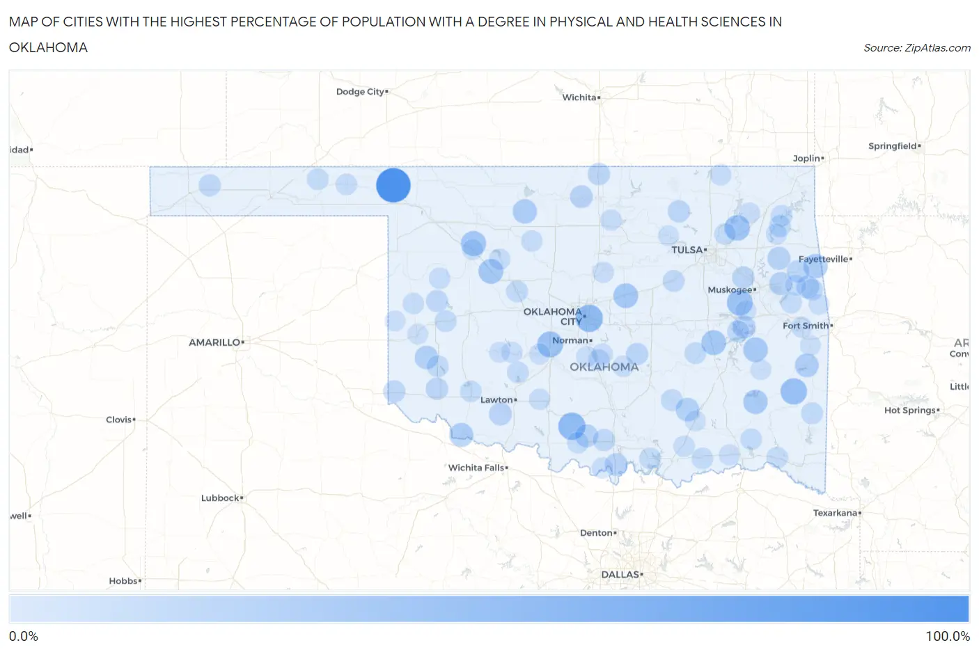 Cities with the Highest Percentage of Population with a Degree in Physical and Health Sciences in Oklahoma Map