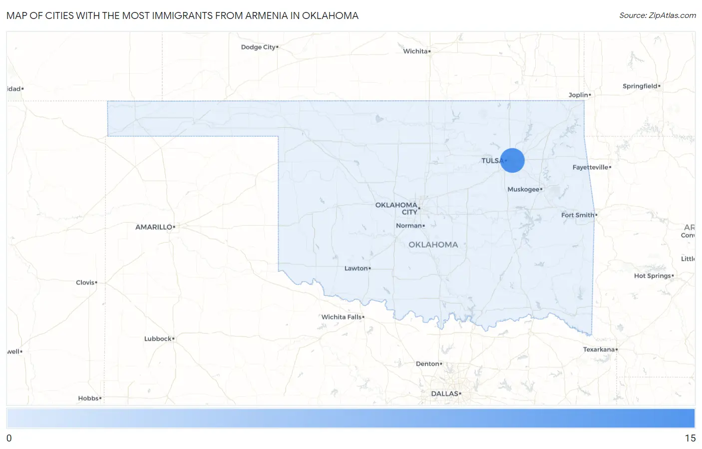 Cities with the Most Immigrants from Armenia in Oklahoma Map