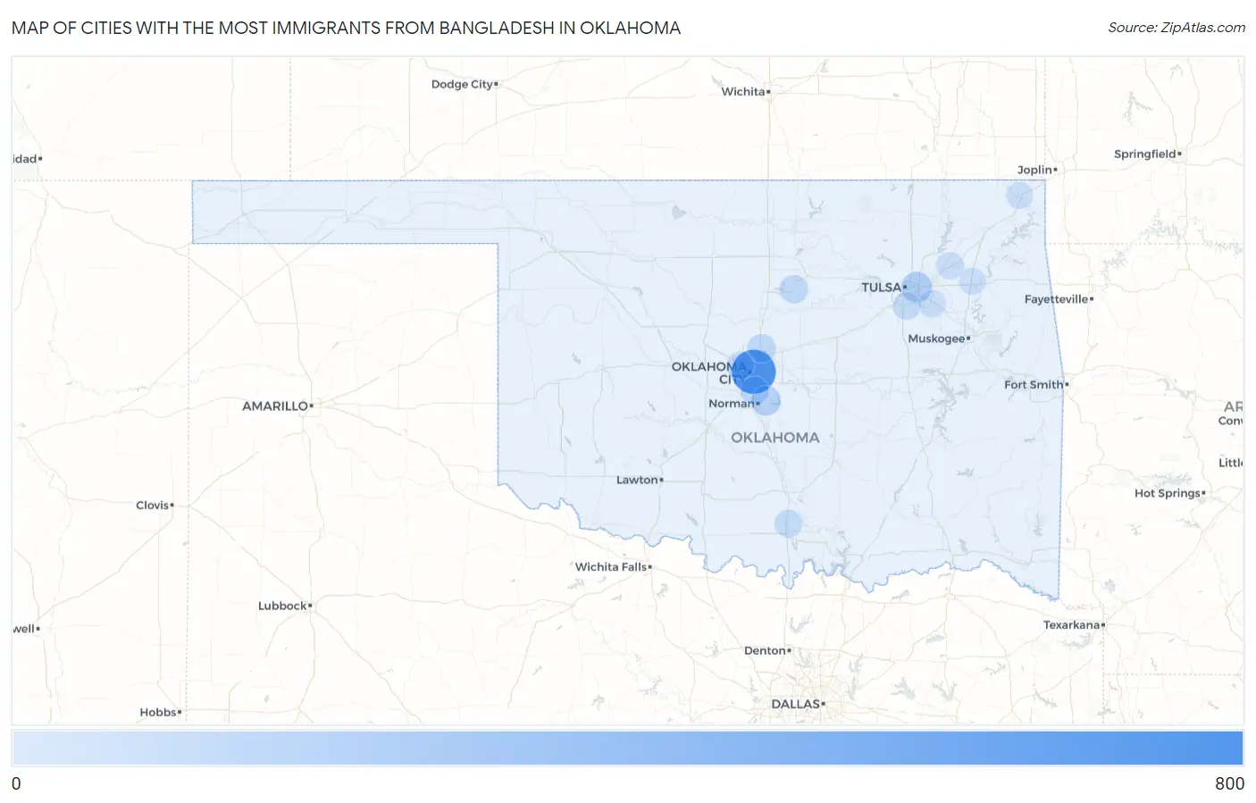 Cities with the Most Immigrants from Bangladesh in Oklahoma Map