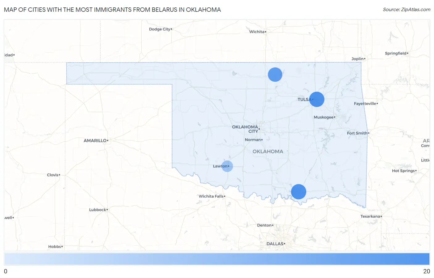 Cities with the Most Immigrants from Belarus in Oklahoma Map