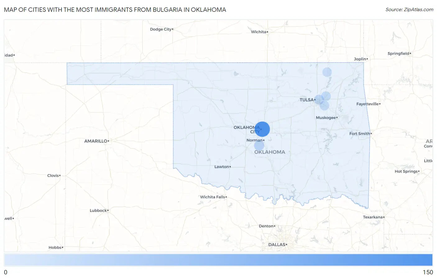 Cities with the Most Immigrants from Bulgaria in Oklahoma Map