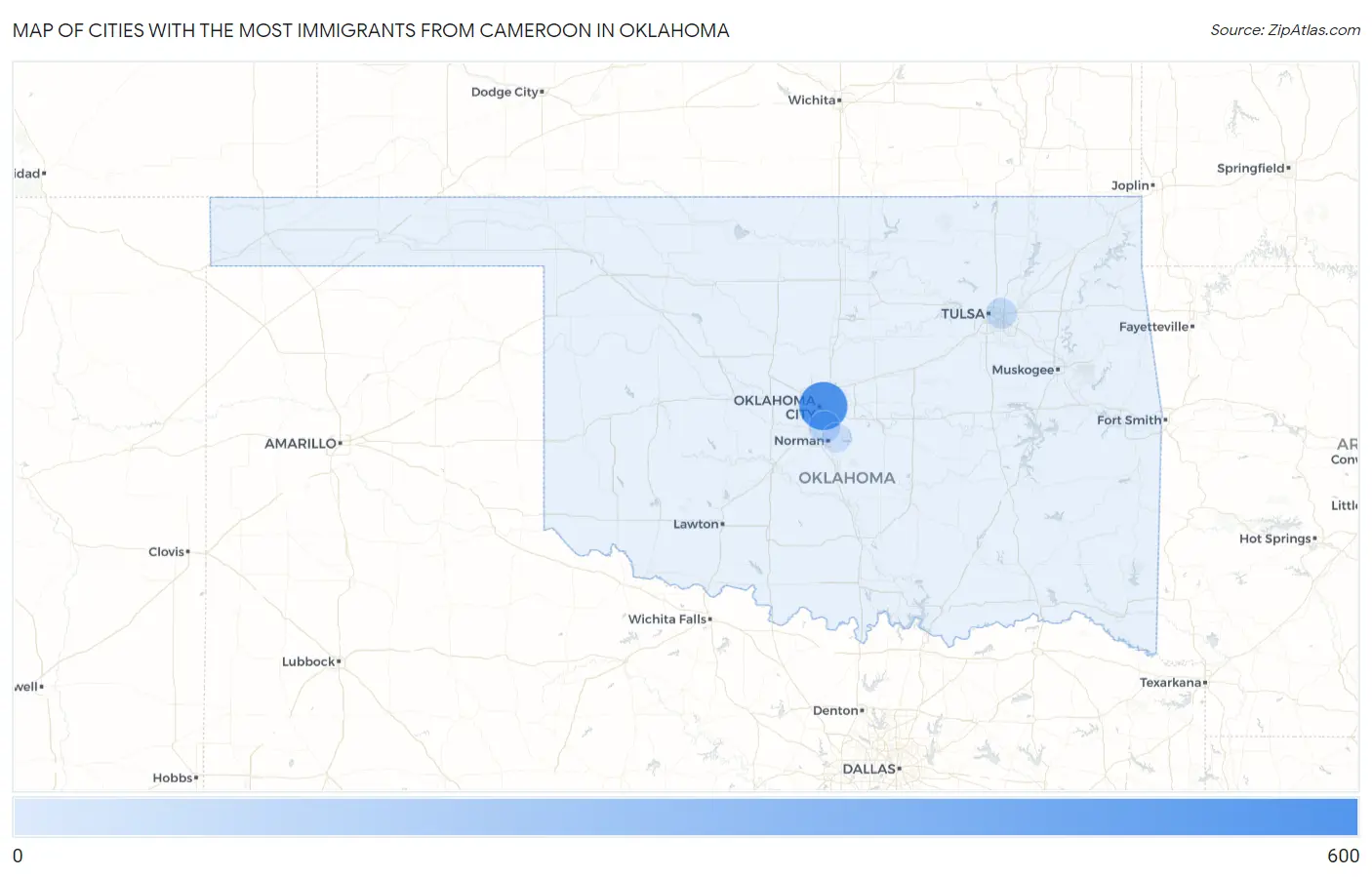 Cities with the Most Immigrants from Cameroon in Oklahoma Map