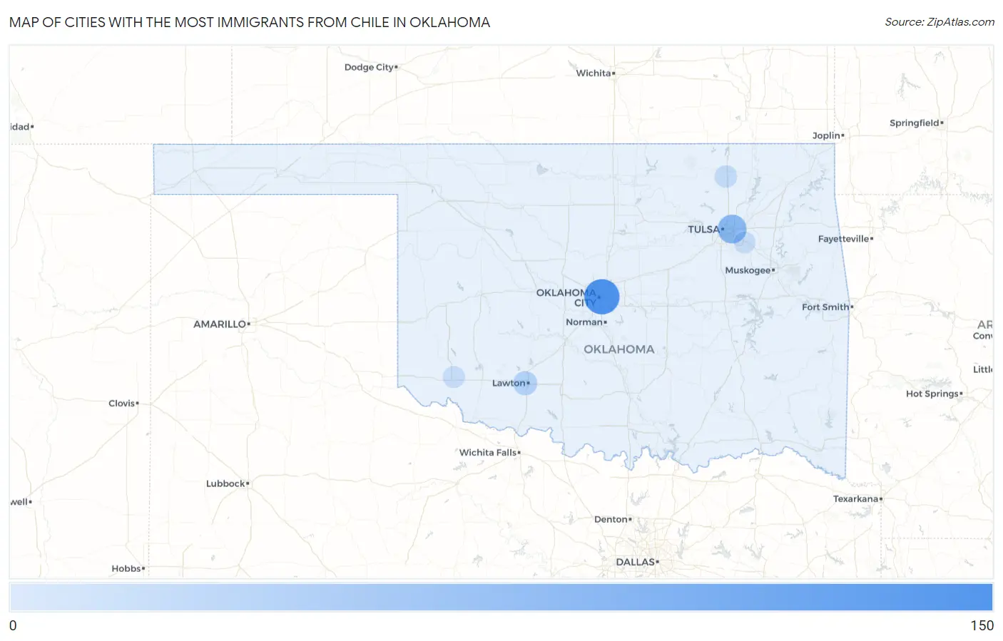 Cities with the Most Immigrants from Chile in Oklahoma Map