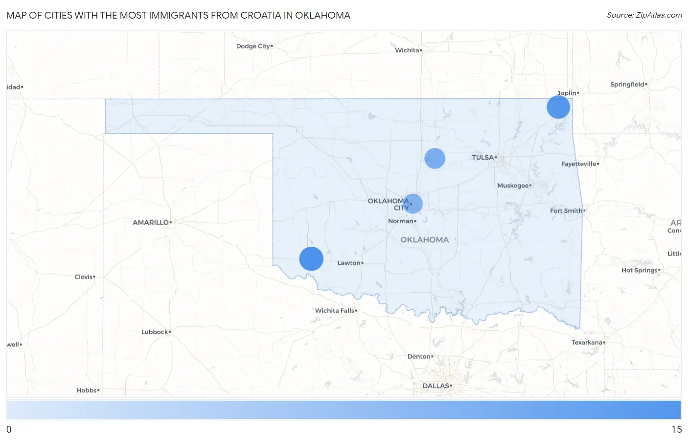 Cities with the Most Immigrants from Croatia in Oklahoma Map