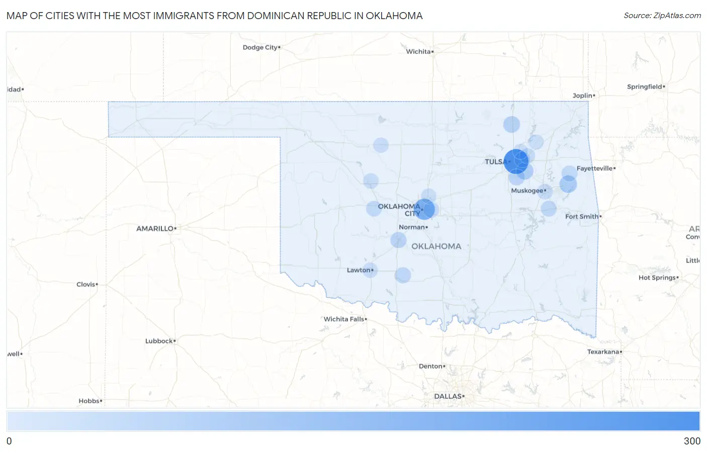 Cities with the Most Immigrants from Dominican Republic in Oklahoma Map