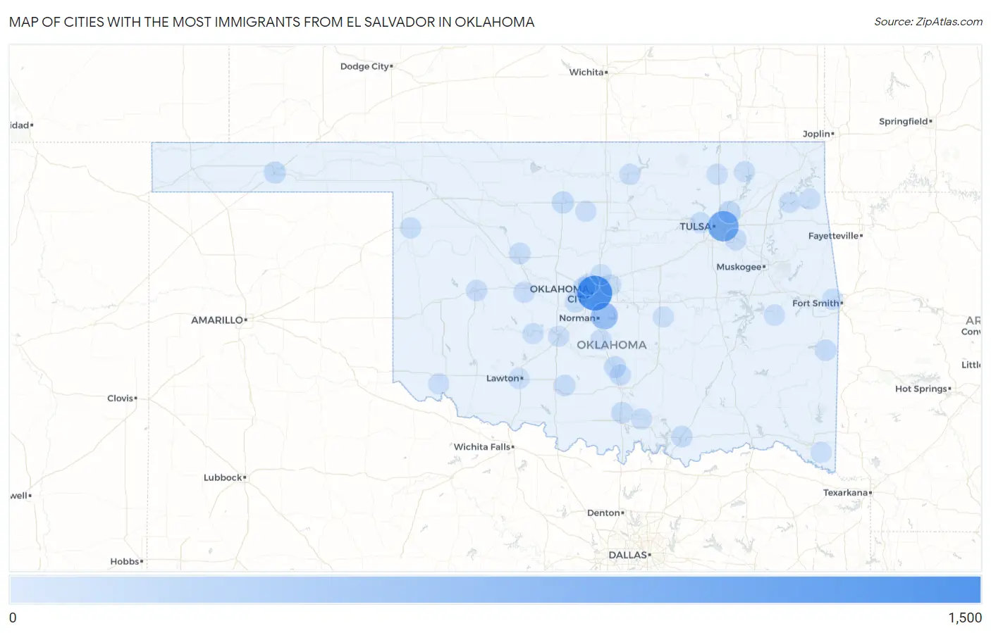 Cities with the Most Immigrants from El Salvador in Oklahoma Map