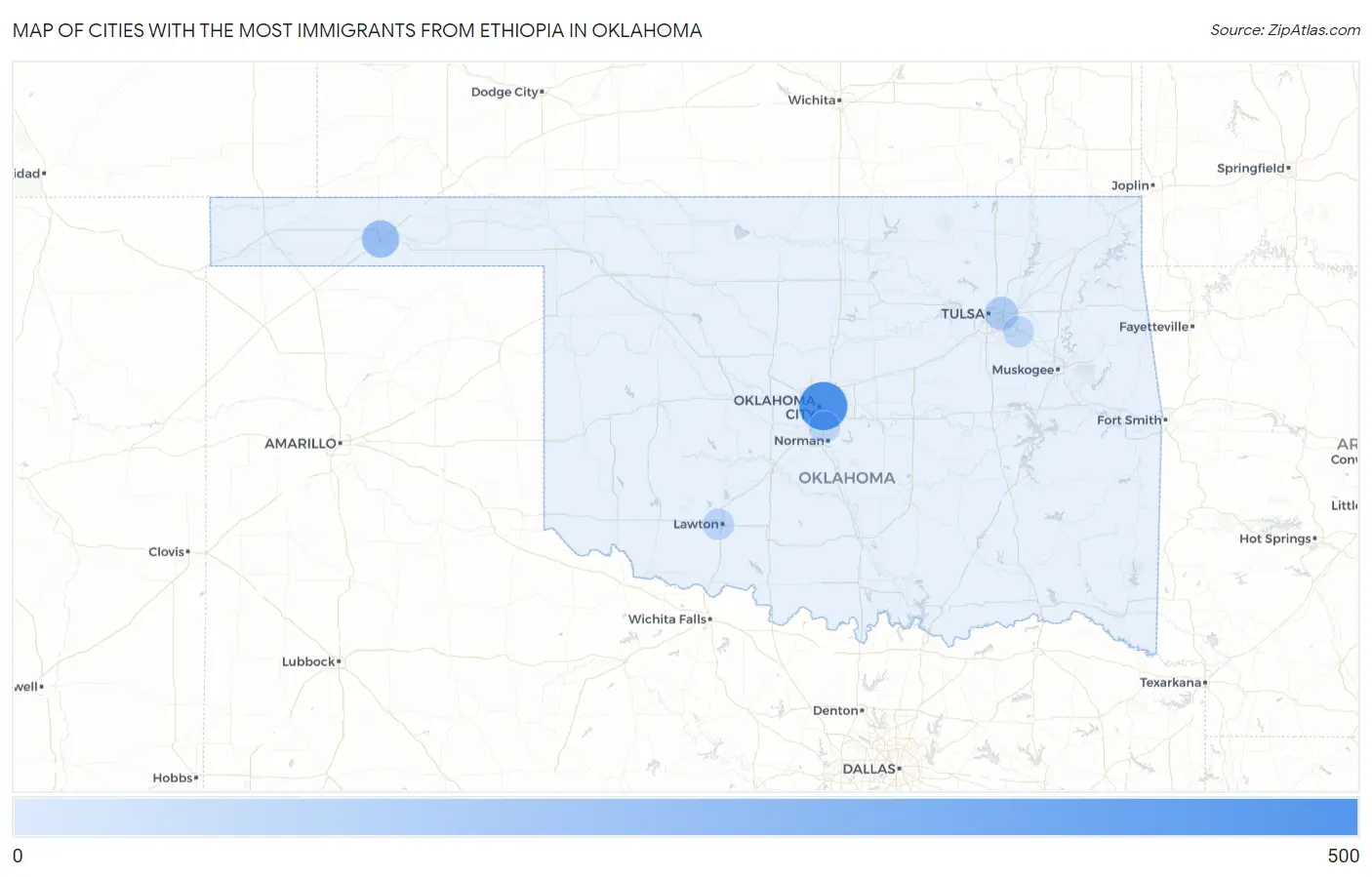 Cities with the Most Immigrants from Ethiopia in Oklahoma Map