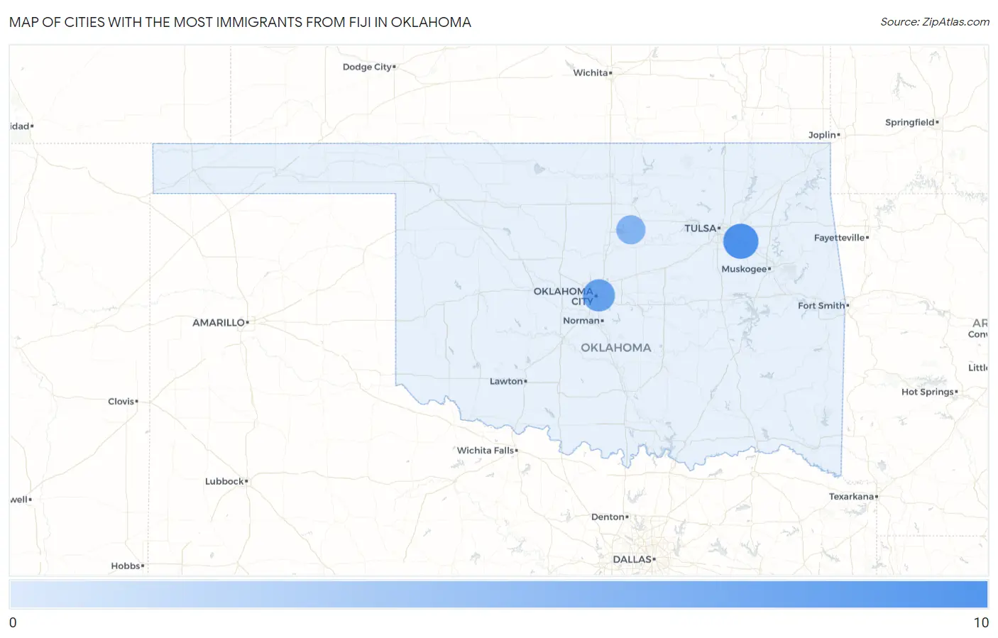 Cities with the Most Immigrants from Fiji in Oklahoma Map