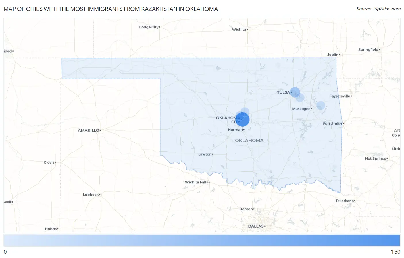 Cities with the Most Immigrants from Kazakhstan in Oklahoma Map
