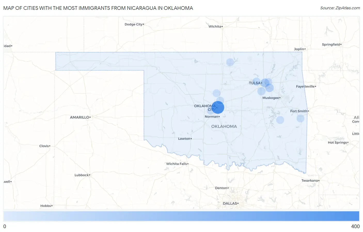 Cities with the Most Immigrants from Nicaragua in Oklahoma Map