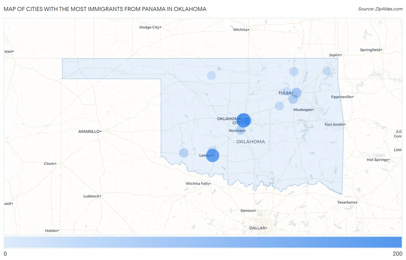 Cities with the Most Immigrants from Panama in Oklahoma Map