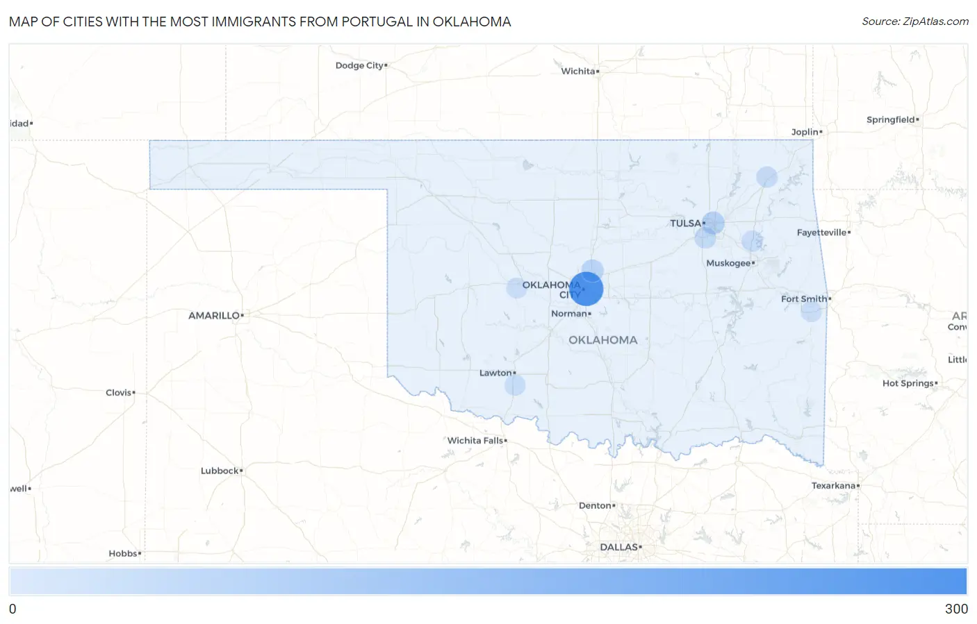 Cities with the Most Immigrants from Portugal in Oklahoma Map