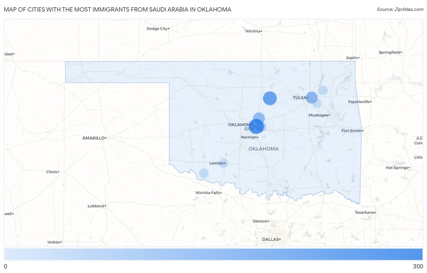 Cities with the Most Immigrants from Saudi Arabia in Oklahoma Map